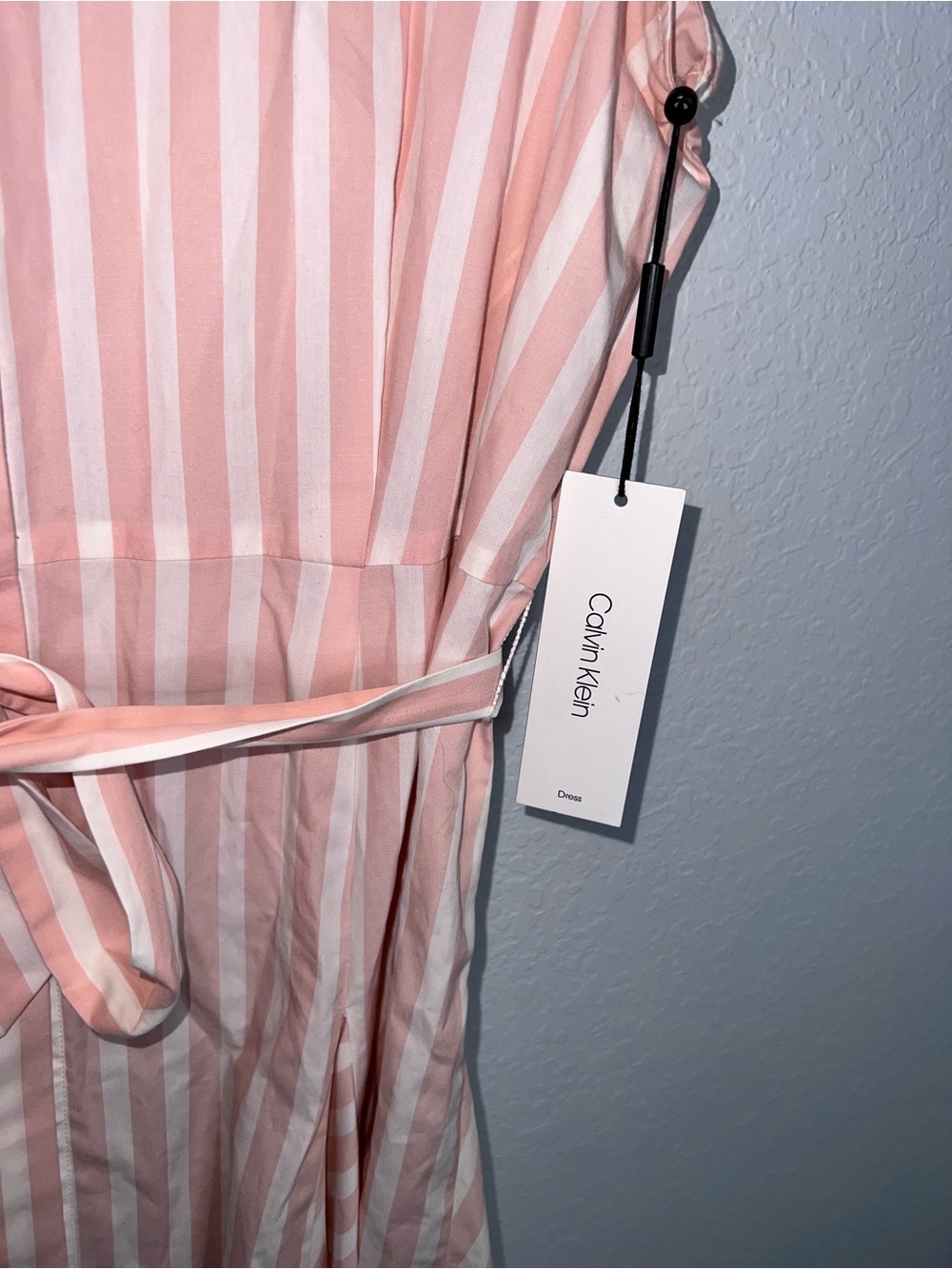 Calvin Klein Dress Women’s Size 16 Stripe Fit & Flare Waist Tie Button Down B25 - Picture 5 of 10